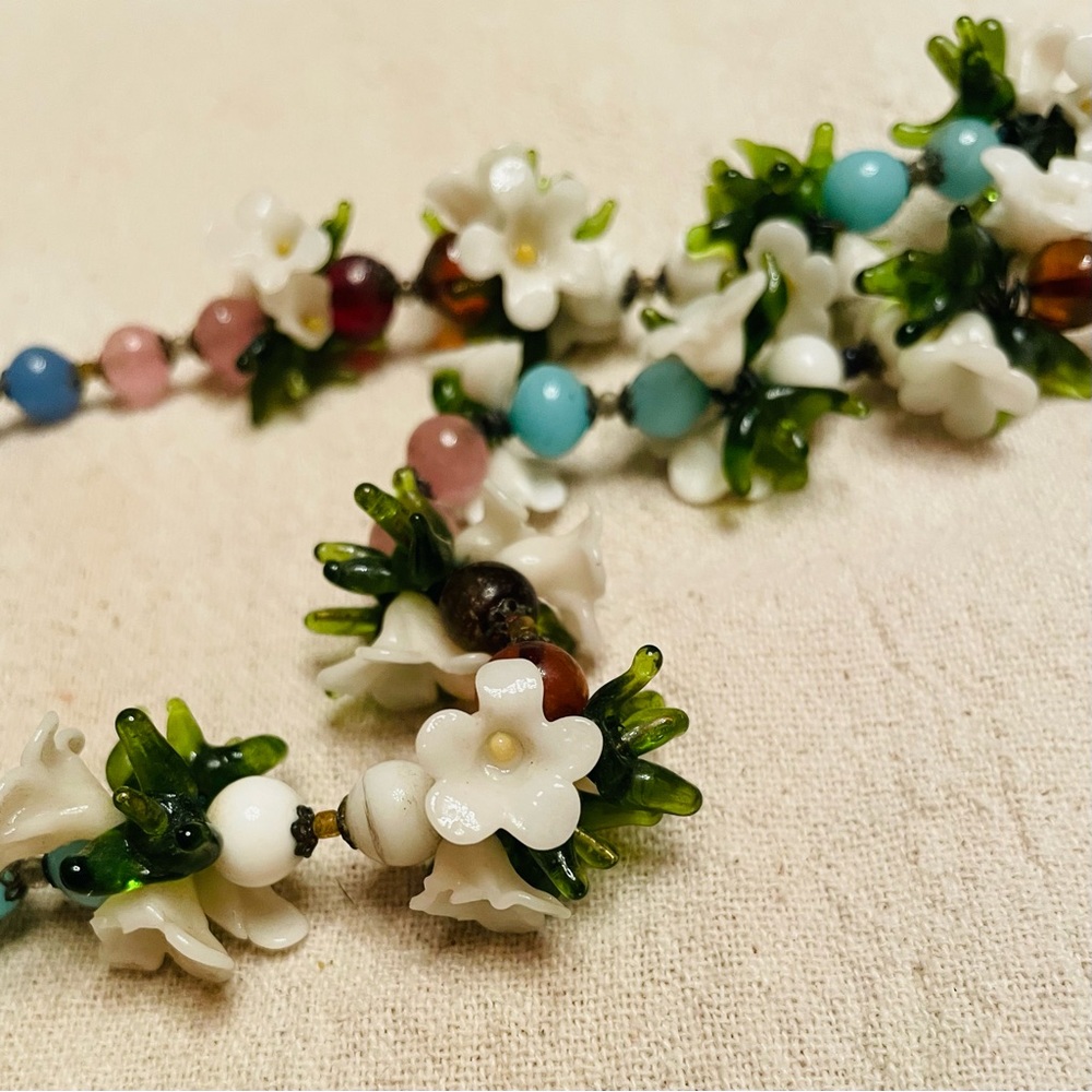 Murano Jewelry Glass Floral Necklace Vintage Venetian Murano Art Glass - Picture 5 of 6